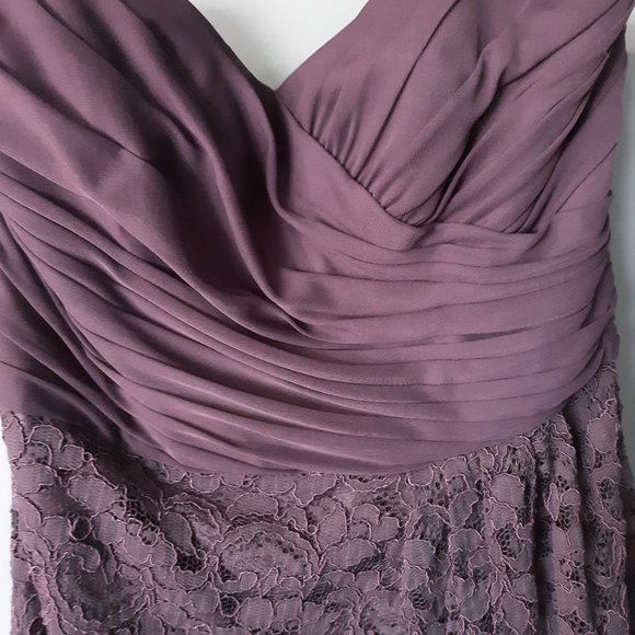 David's Bridal Plum size 4 strapless cocktail dress with lace - Picture 2 of 5